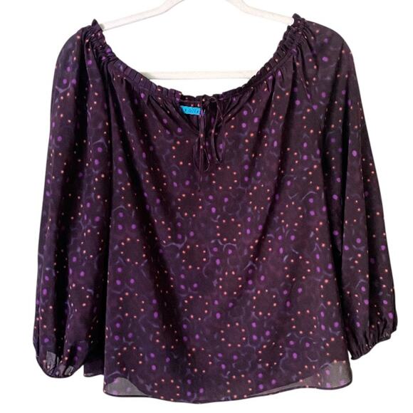 Alice + Olivia | Silk Pattern Blouse Tie Neck Semi-Sheer Purple Plum Small - Picture 2 of 6